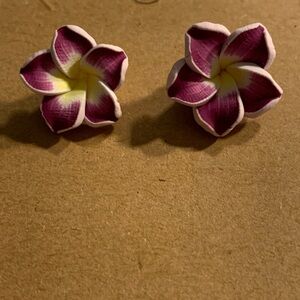 Floral Pink and White Plumeria Earrings